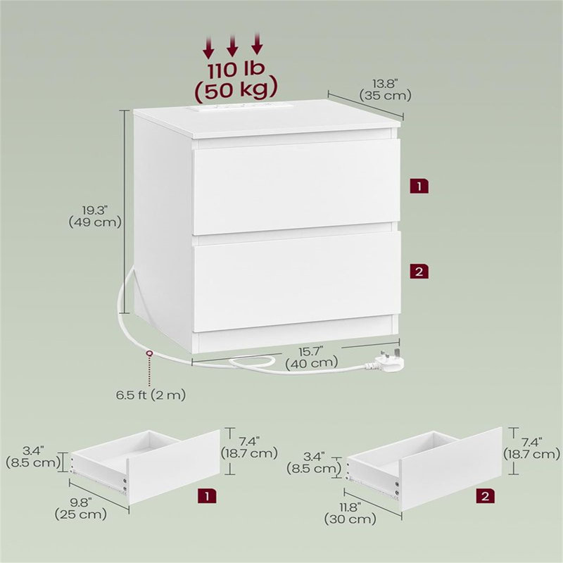 40cm W Manufactured Wood Bedside Table, White