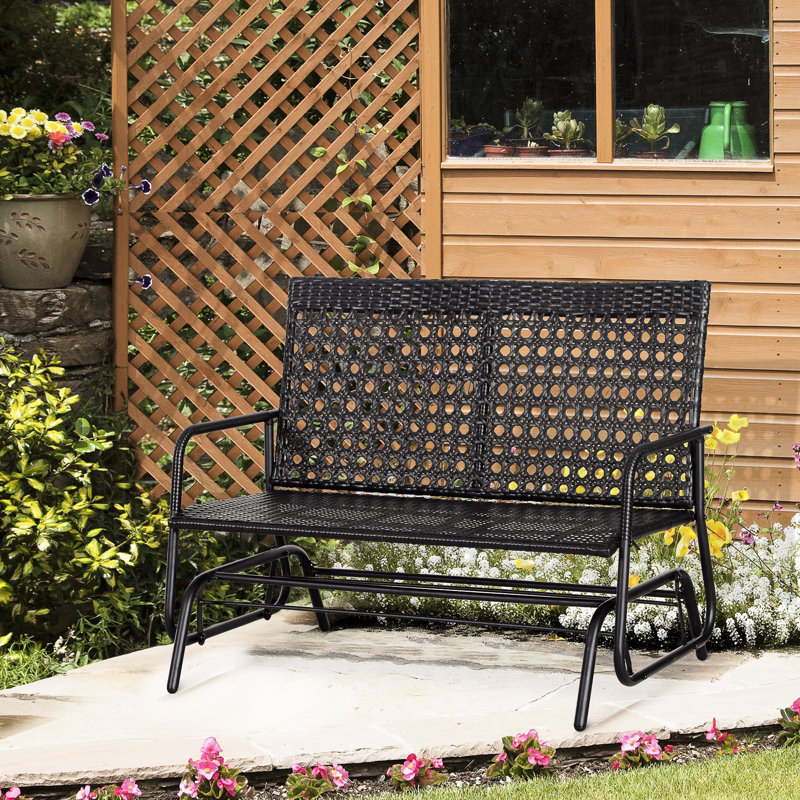 2 chaises berçantes, banc oscillant, extérieur. Sièges confortables, noir, fauteuil de patio facile à assembler, noir spacieux et à assembler