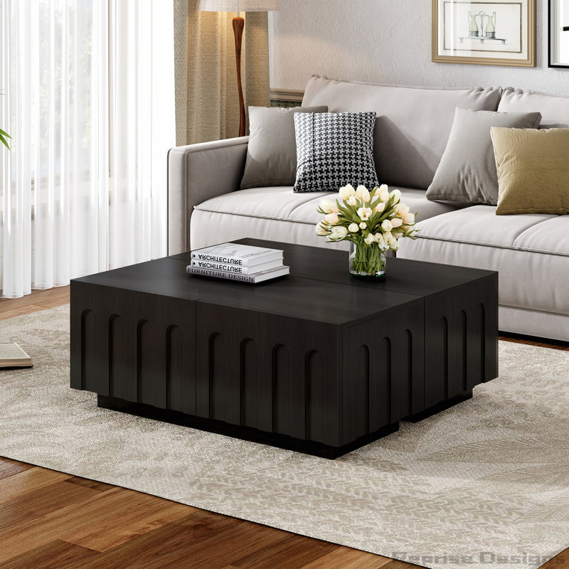 Free Combination Coffee Table or TV Stand with Arched Design for TVs Up to 80", Black