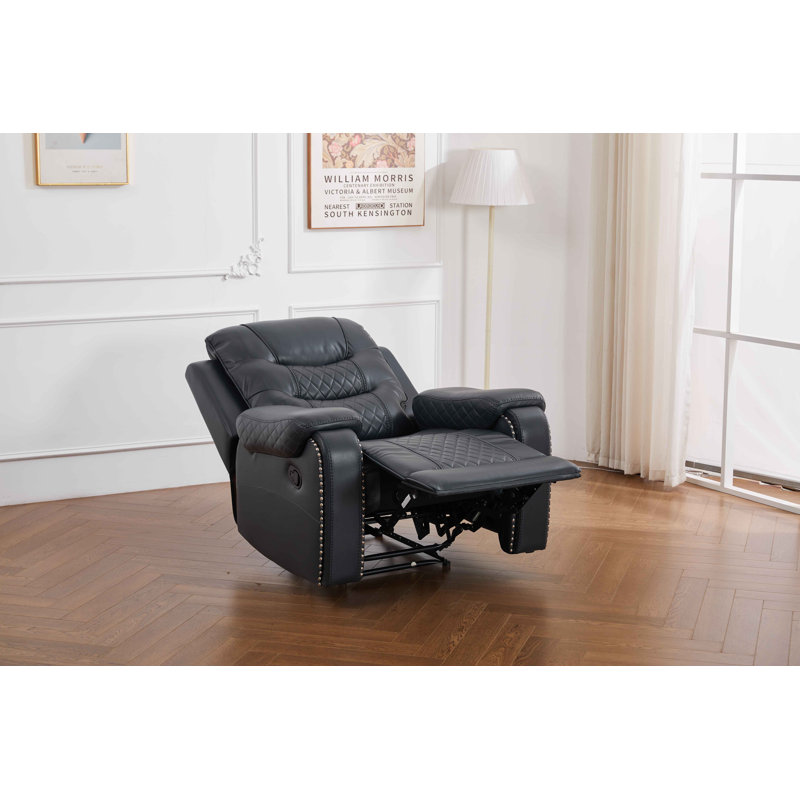 Adele 40.9'' Wide Modern Super Soft Faux Leather Manual Standard Recliner, Blue