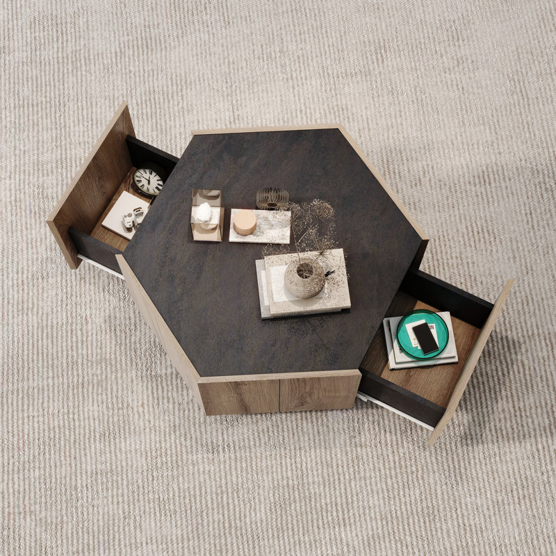Hexagonal Retro Coffee Table With Dual Drawers