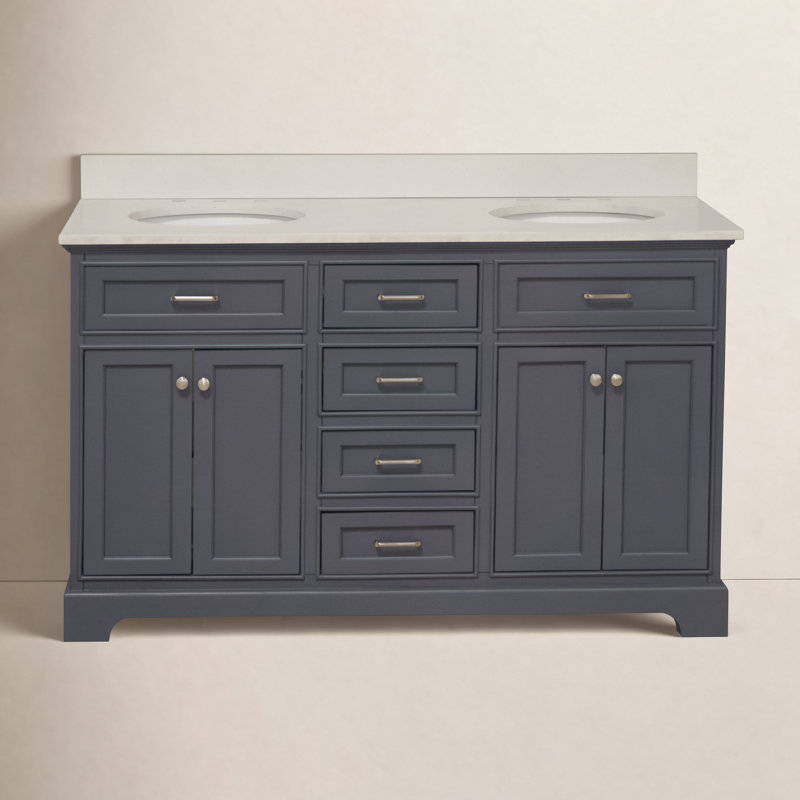 Ensemble de meuble-lavabo double 60 po Ronnie, Gris marine, Quartz