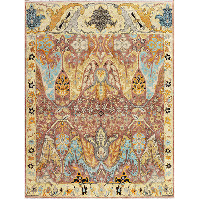Tapis brun et doré de haute qualité noué à la main