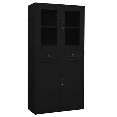 Filing Cabinet Storage Cabinet for Office Steel and Tempered Glass
