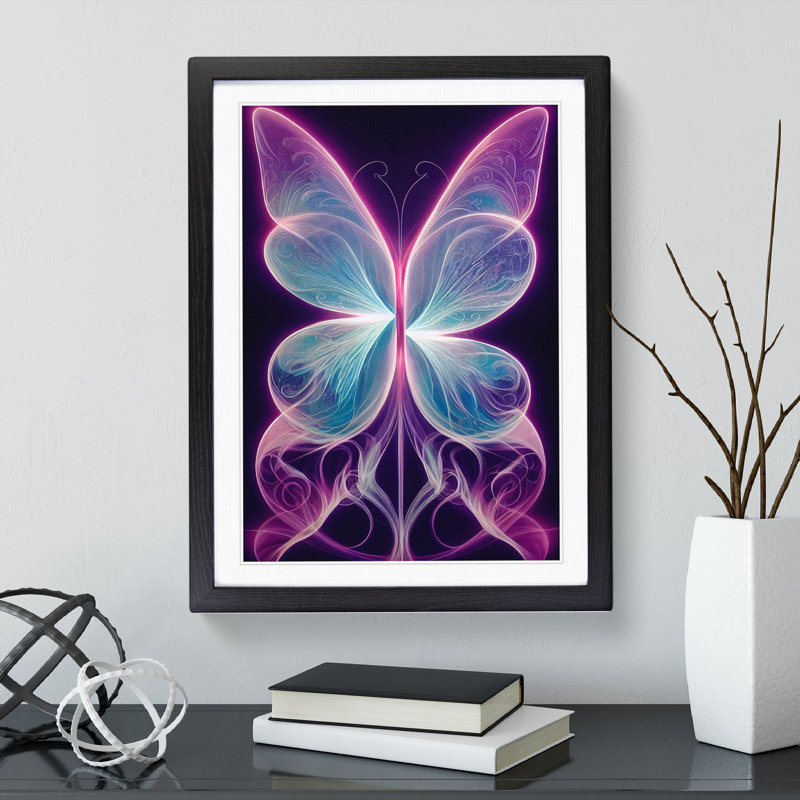 Ethereal Butterflies Abstract - Single Picture Frame Print, 64cm H x 46cm W x 2cm D, Black