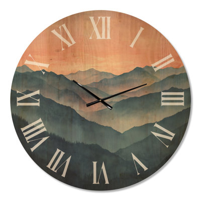 Grande horloge murale ronde panoramique en bois - superbes couches de coucher de soleil fumé