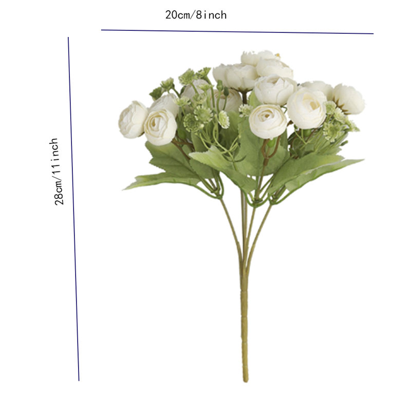 2 petites fleurs artificielles roses avec 15 flocons de neige coréen et une petite bouchée de thé, Blanc