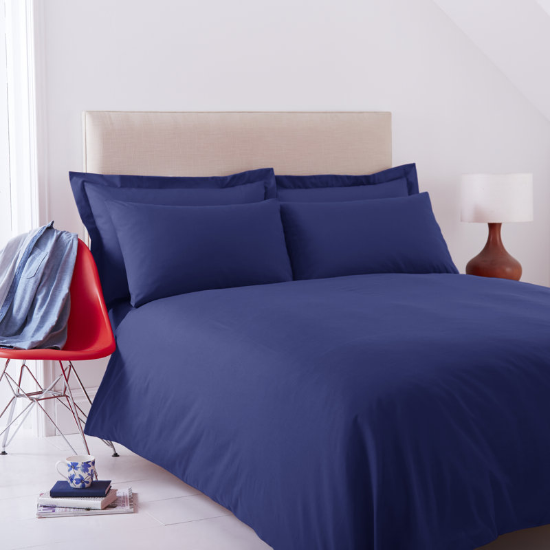 Margret Cotton Blend Solid Colour Duvet Cover with Pillowcases Included, Single - 1 Standard Pillowcase, Navy