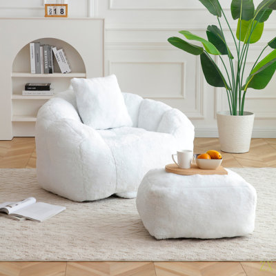 Fauteuil à billes géant avec repose-pieds, fauteuil à billes surdimensionné pour adultes et enfants, grand fauteuil en fausse fourrure avec rembourrage, grand canapé rembourré, canapé pour jouer, salle de séjour
