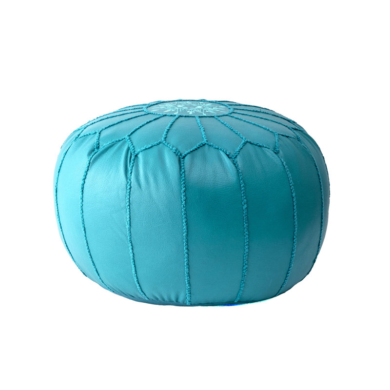 Faux Leather Pouf, Blue Faux Leather