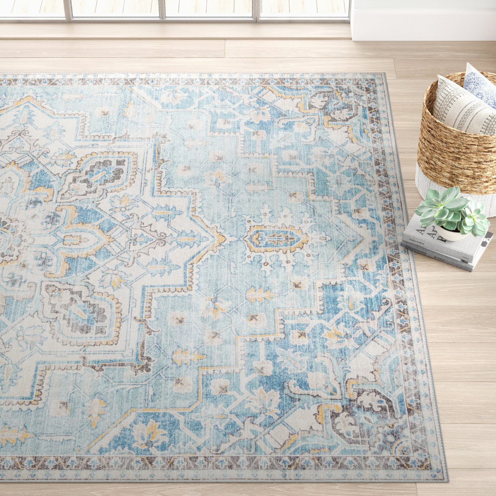 Maz Light Blue Oriental Rug, Rectangle 8'5" x 12'