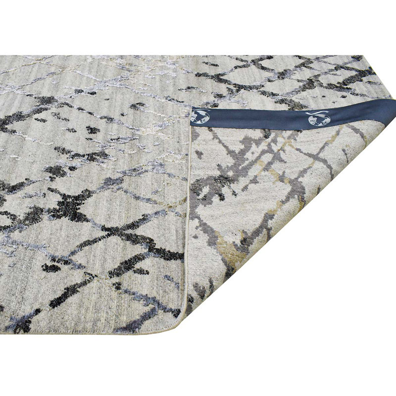 Tapis gris clair / noir / argent noué à la main de haute qualité, Rectangle 12 pi x 15 pi