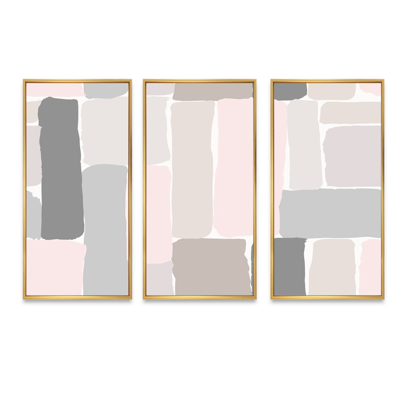 «Pink and Grey Pastel II», reproduction de cadre photo sur toile 3 pièces, Cadre doré, H 32 po x l 48 po x P 1 po