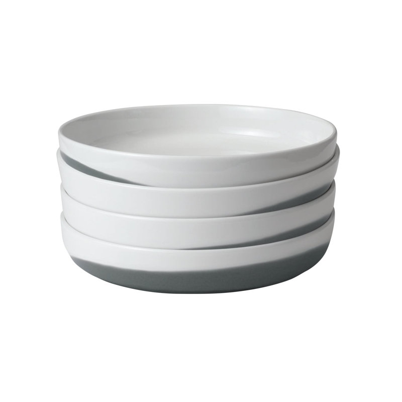 Ensemble de 4 assiettes coupées en porcelaine Austin Libbey, 10 po, blanc, Blanc / gris