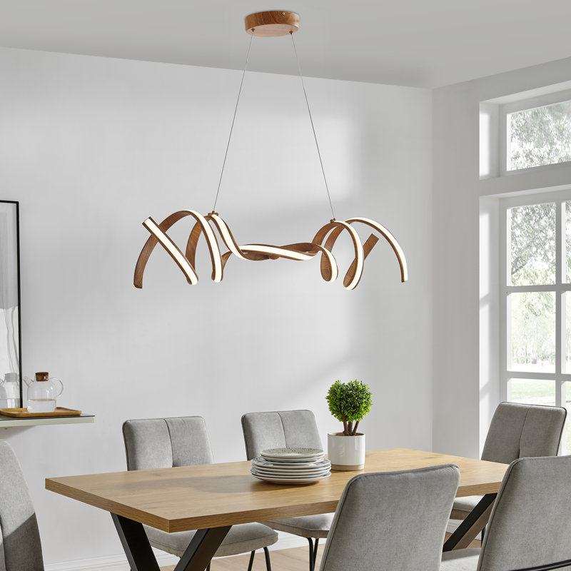Lourde 2 - Light Dimmable LED Geometric Chandelier, Wood