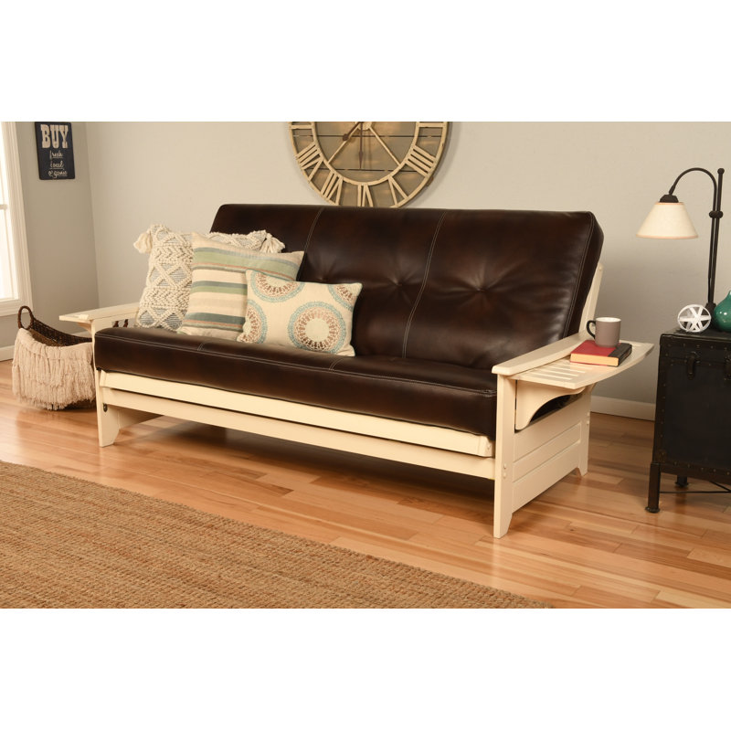 Futon double avec matelas Stratford, Brun java, Blanc antique, Ressorts hélicoïdaux