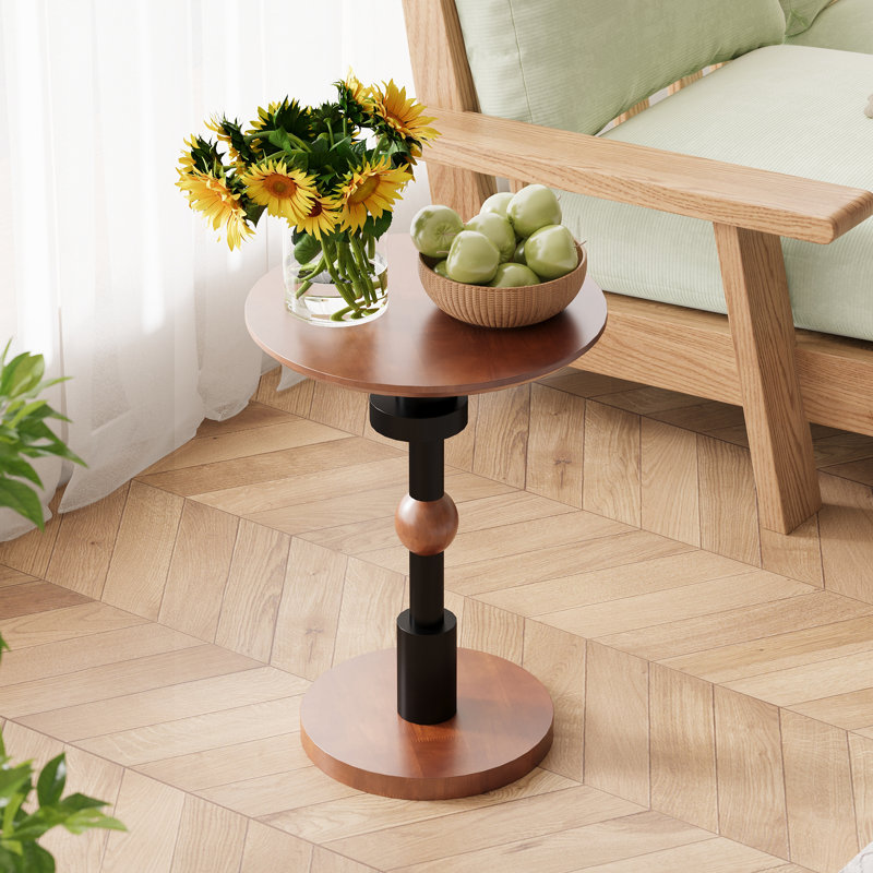 Table de bout ronde ronde, table d'appoint à piédestal moderne Mid-Century 100% bois massif, finition noyer