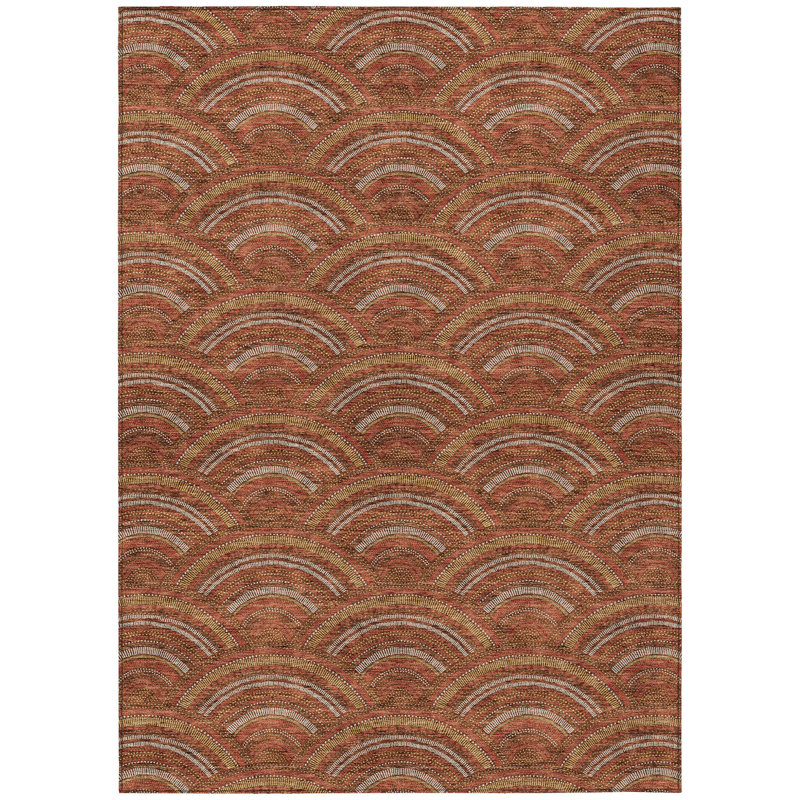 3' X 5' Orange Gold And Ivory Geometric Washable Indoor Outdoor Area Rug