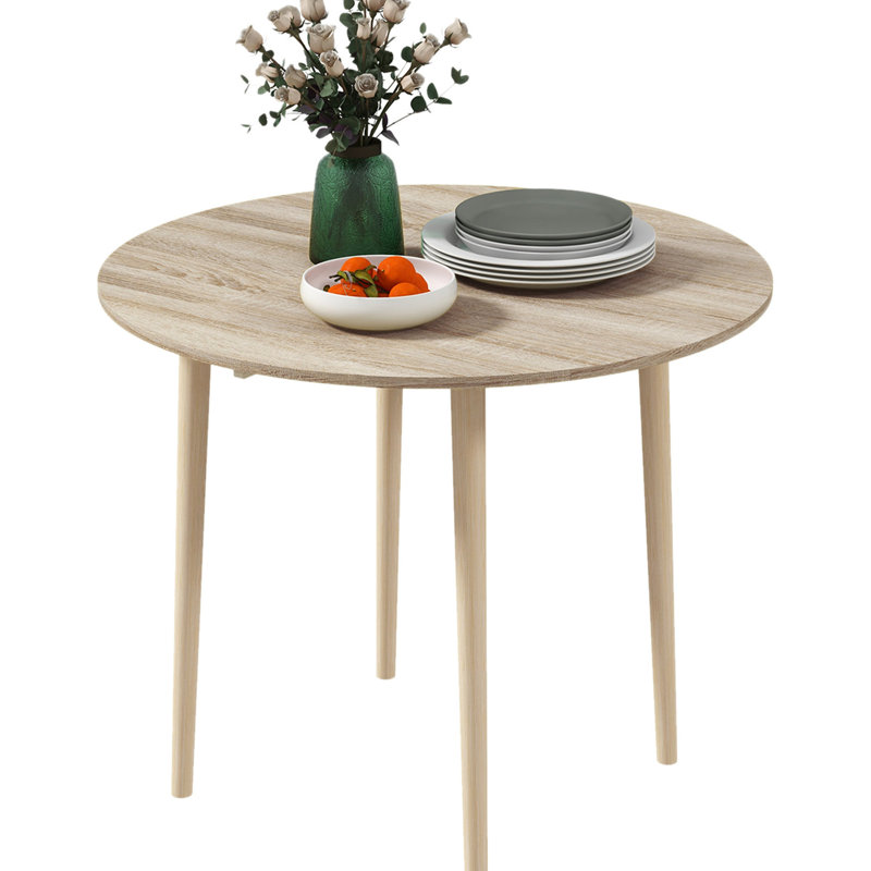 Collapsible Dining Table For Small Areas, 35", Round Drop Leaf, Solid Wood Legs, Oak, Improves Space Management In Areas 35" Folding Apartments, With Leaves, Saves Space, Multipurpose Use