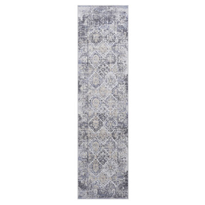 Tapis tissé et gris / bleu 2X8 - Élégant, sans perte de teinture, pour le bureau à domicile, le salon, la chambre à coucher, la salle à manger, décore les zones très fréquentées