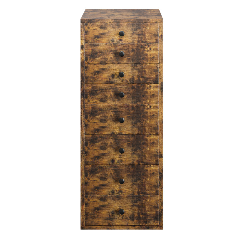 8-Drawer Dresser, Tall Narrow Storage Chest, Small Space Organizer, Industrial Brown