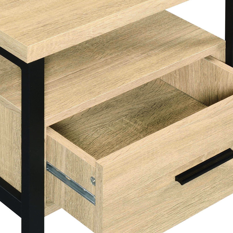 Table d'appoint en chêne et en noir - Polyvalent pour les pieds de rangement de bureau en métal, panneau de particules, aspect rustique en bois composite avec tiroir