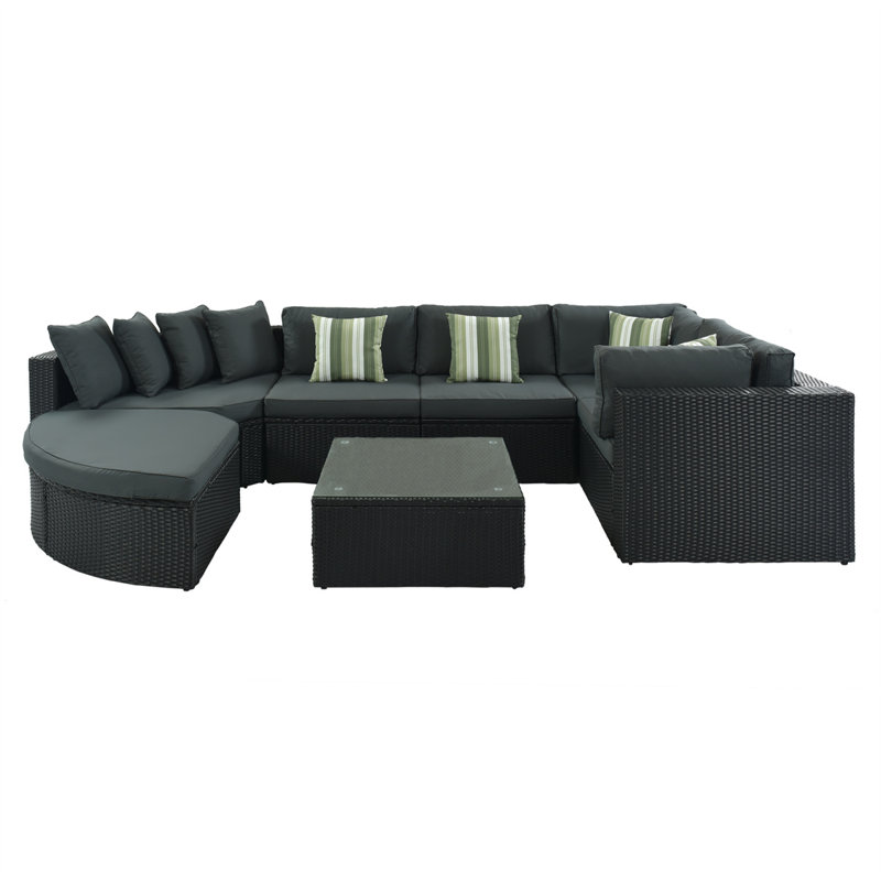 Ensemble de conversation en osier / rotin pour 6 personnes avec coussins
