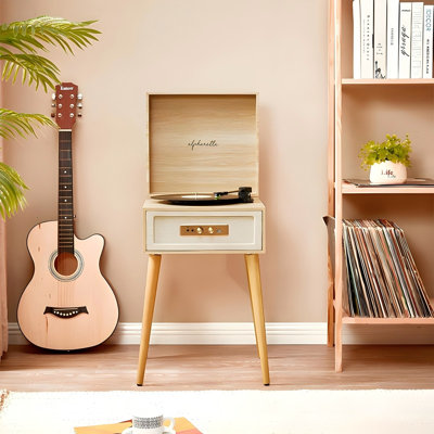 Natural Color Solid Wood Record Player with Bluetooth Speaker Integrated Phonograph