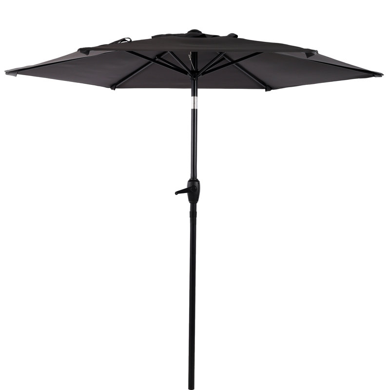 Parasol de marché 7,5 pi avec inclinaison à bouton-poussoir et relevage à manivelle, Gray