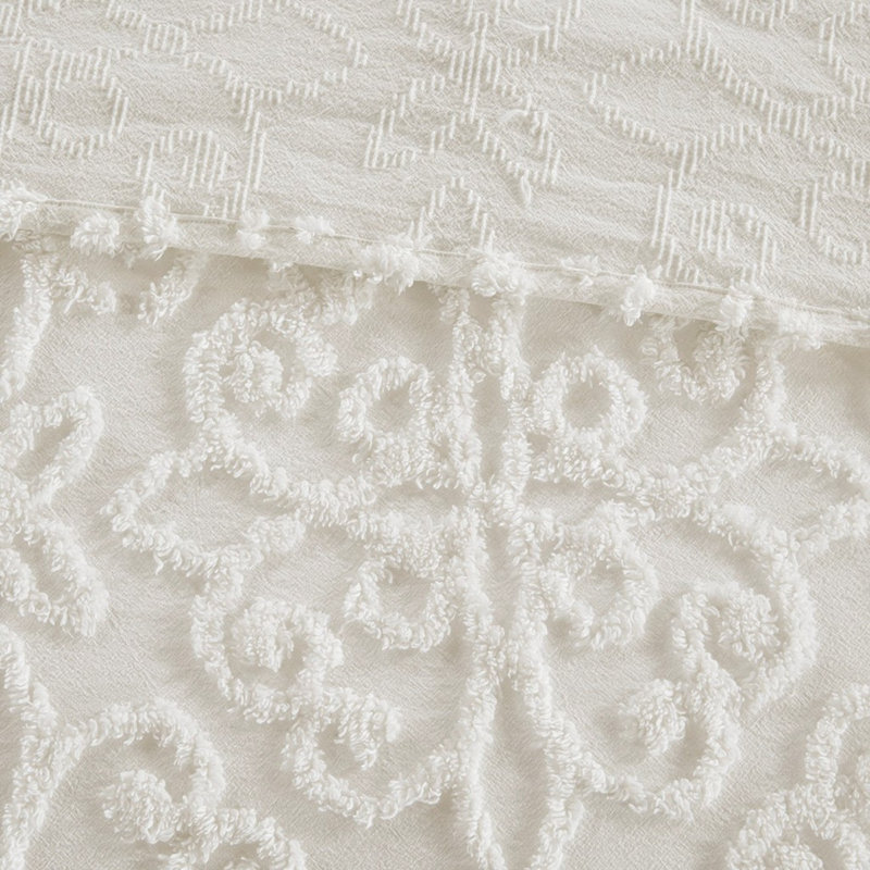 Ensemble de literie 3 pièces en chenille de coton, style campagnard surdimensionné, double / grand