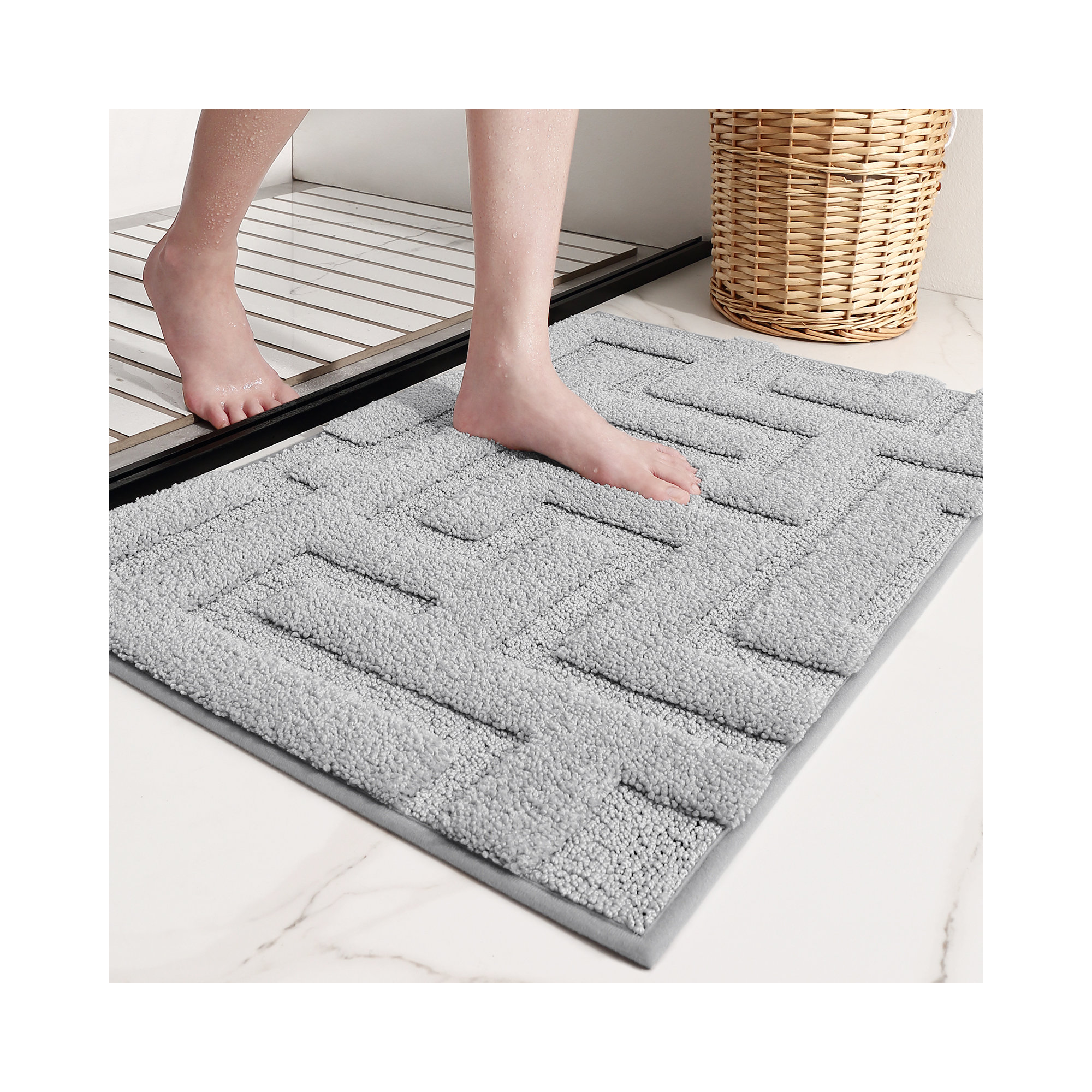 Non-Slip Bath Rug, Gray, 16" L x 24" W