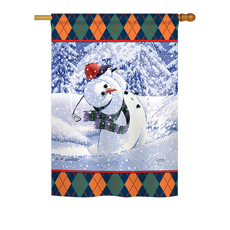 Drapeau de maison en polyester à 2 côtés bonhomme de neige bonhomme de neige, H 40 po x l 28 po