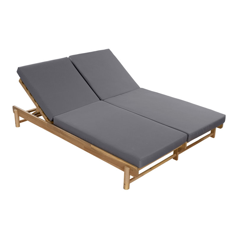 Chaise longue double en bois d'acacia Lioressa Modern avec dossiers réglables et coussins hydrofuges, Gris foncé