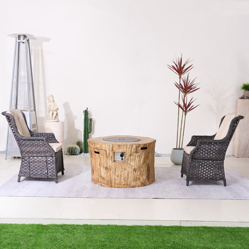 2-Person Outdoor Seating Group With Firepit, Beige, Brown