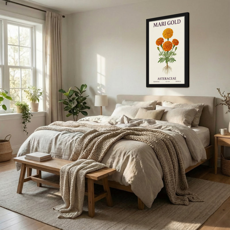 Plantes et fleurs, souci, motif botanique, H 18 po x l 12 po