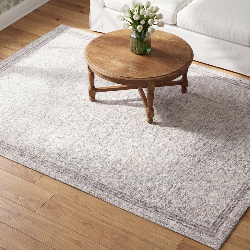 Reggio Ebony Hand Tufted Wool Cotton Rug in Gray/Beige, Rectangle 5' x 8'