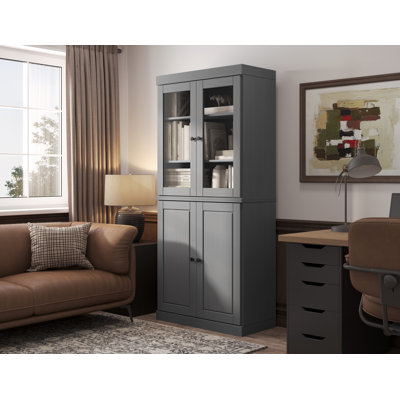 Vereniz Palace Imports 100% Solid Wood 6-Shelf Bookcase, Raised Panel & Clear Glass Doors, Adjustable Shelves, 32" Wide, 71.5" Tall by Latitude Run