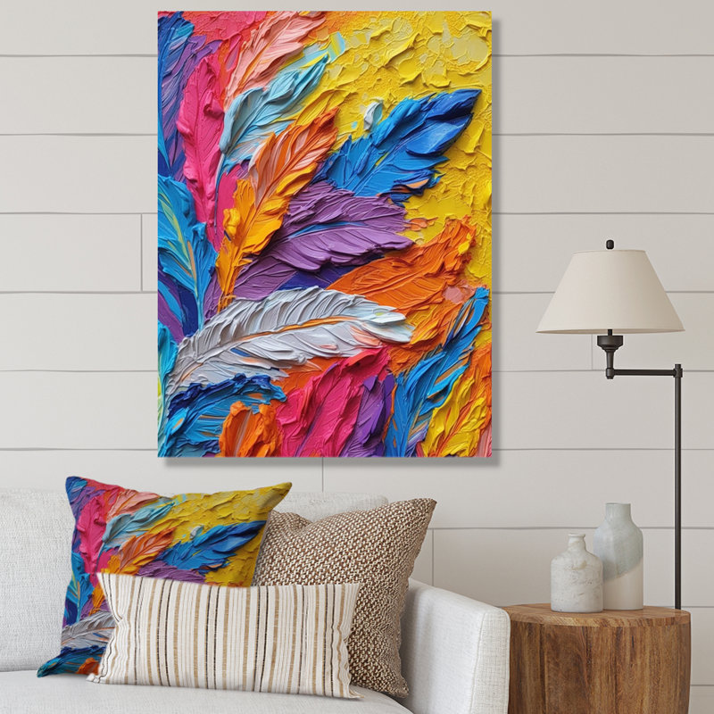 «Rough Texture Colorful Feathers», reproduction d'art sur toile, H 40 po x l 30 po x P 1,5 po, Toile tendue