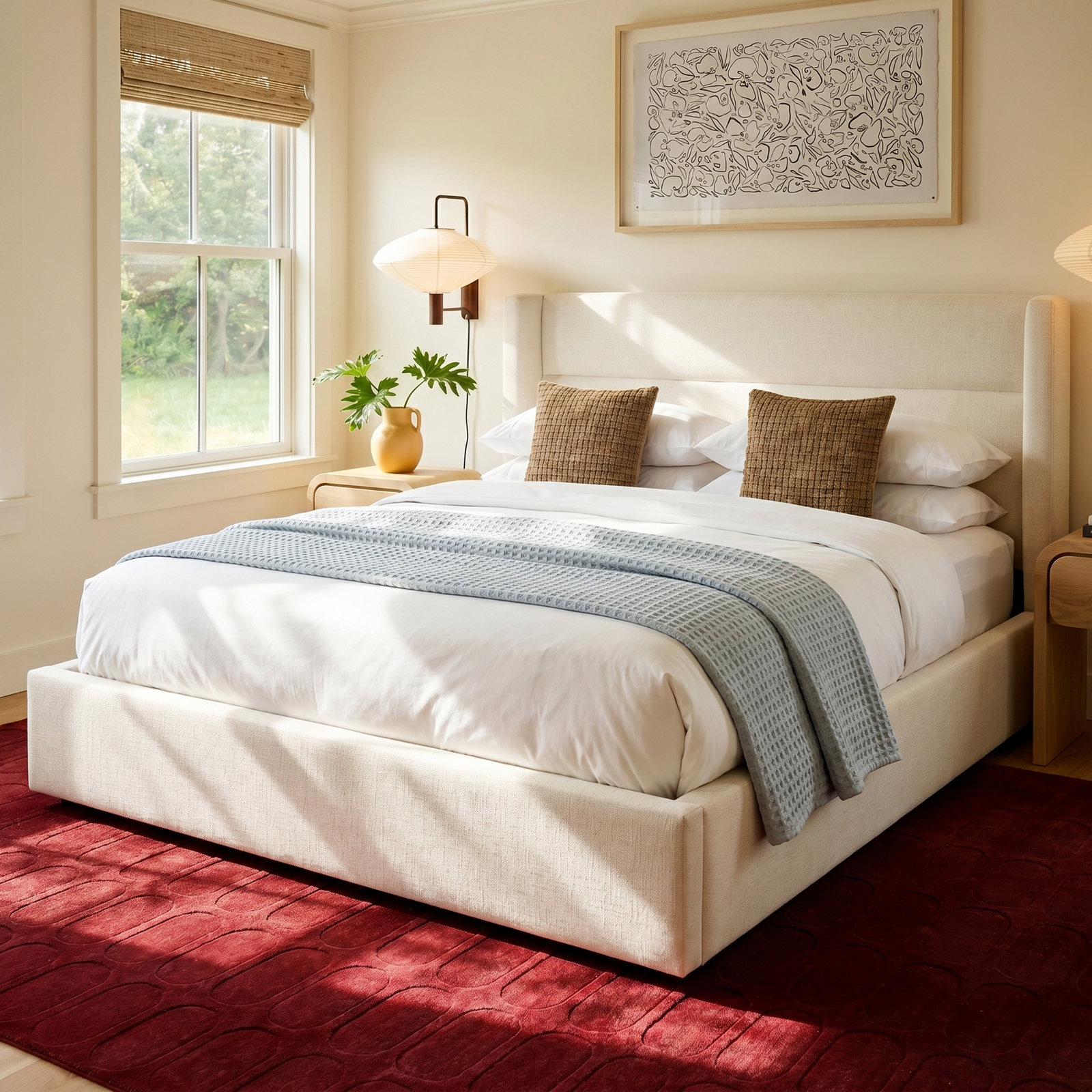 Jayla Platform Bed, King, Effie Linen Performance Linen