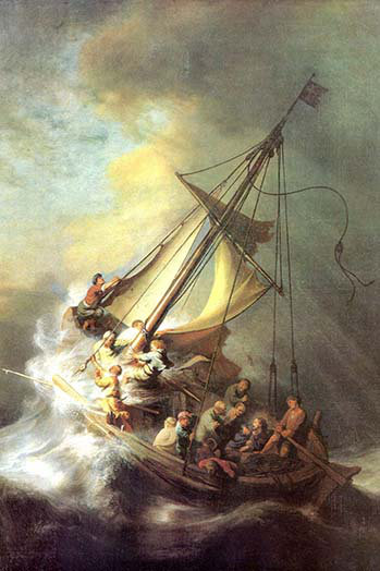 Christ sur le lac dans une tempête, H 66 po x l 44 po x P 1,5 po