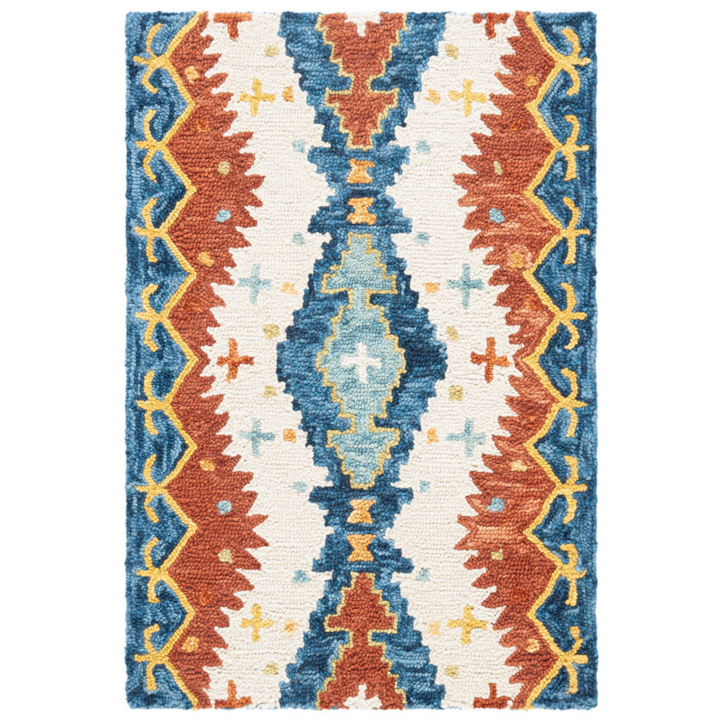 Tapis bleu / ivoire en laine touffeté à la main Deyoung, Rectangle 3 pi x 5 pi