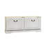Banc à chaussures blanc antique pour chambre et véranda avec étagères réglables et 2 tiroirs rabattables - Étagère de rangement confortable pour salon ou couloir, gain de place