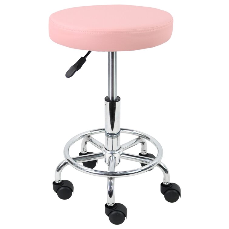 PU Leather Round Rolling Height Adjustable Lab Stool with Footrest Inbox Zero Upholstery: Black