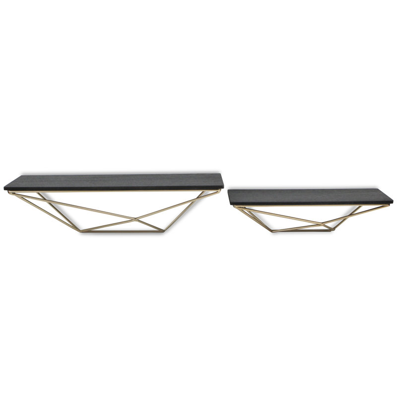 2 Piece Fir Solid Wood Bracket Shelf, Gold/Black Painted