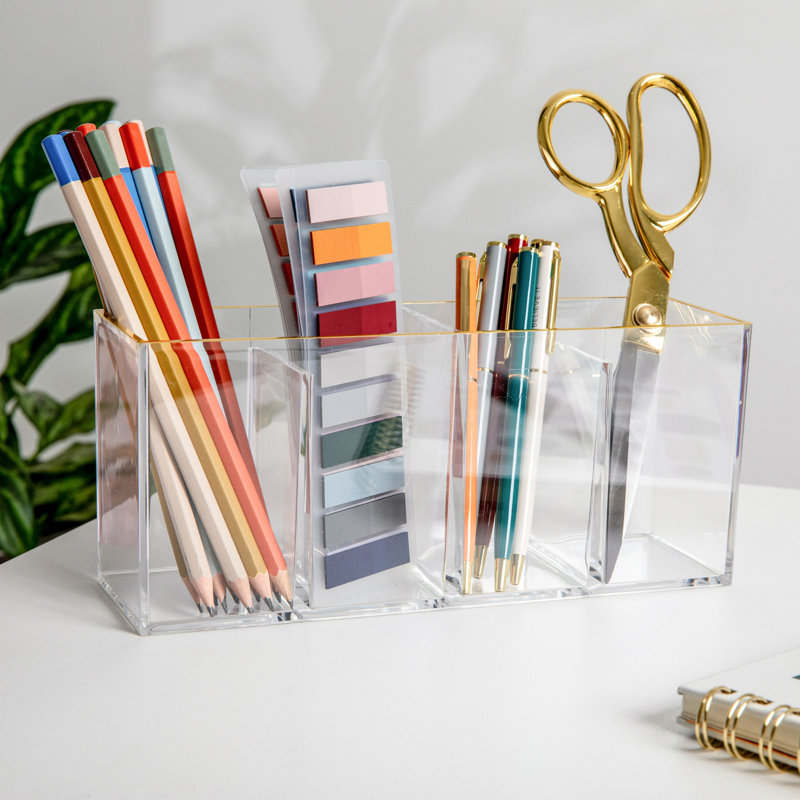 Martha Stewart Kerry Plastic 4 Compartment Desktop Pen Holder and Organizer