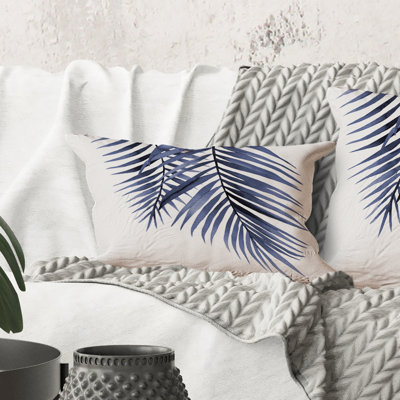 Rectangle, feuilles de palmier bleu, branches tropicales abstraites - coussin décoratif traditionnel