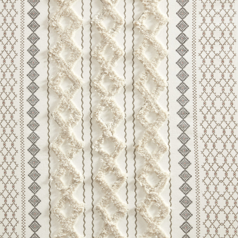 Ivory and Navy Cotton Chenille Stripe Light-Filtering Curtain Panel