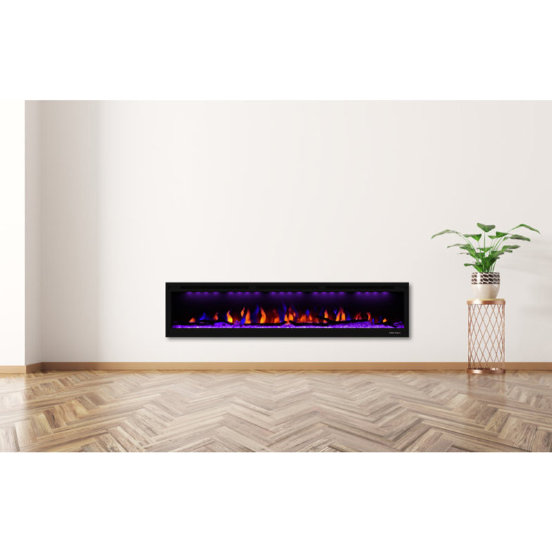 Nazaret WiFi Smart Recessed Wall Mounted Electric Fireplace Insert with Remote, Overheating Protection, Logset and Crystal, Touch Screen, 1500W/750W
