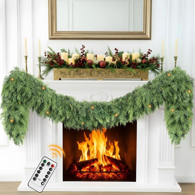 Guirlande de Noël en cèdre réaliste avec lumières, verdure artificielle réaliste pour décoration de foyer, d'escalier et de porte
