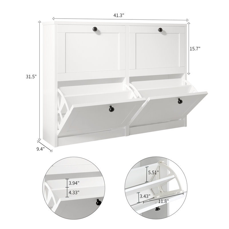 32 Pair Shoe Storage Cabinet, Freestanding Shoe Organizer with 4 Flip Drawers, Shoe Rack for Entryway, Hallway, Living Room